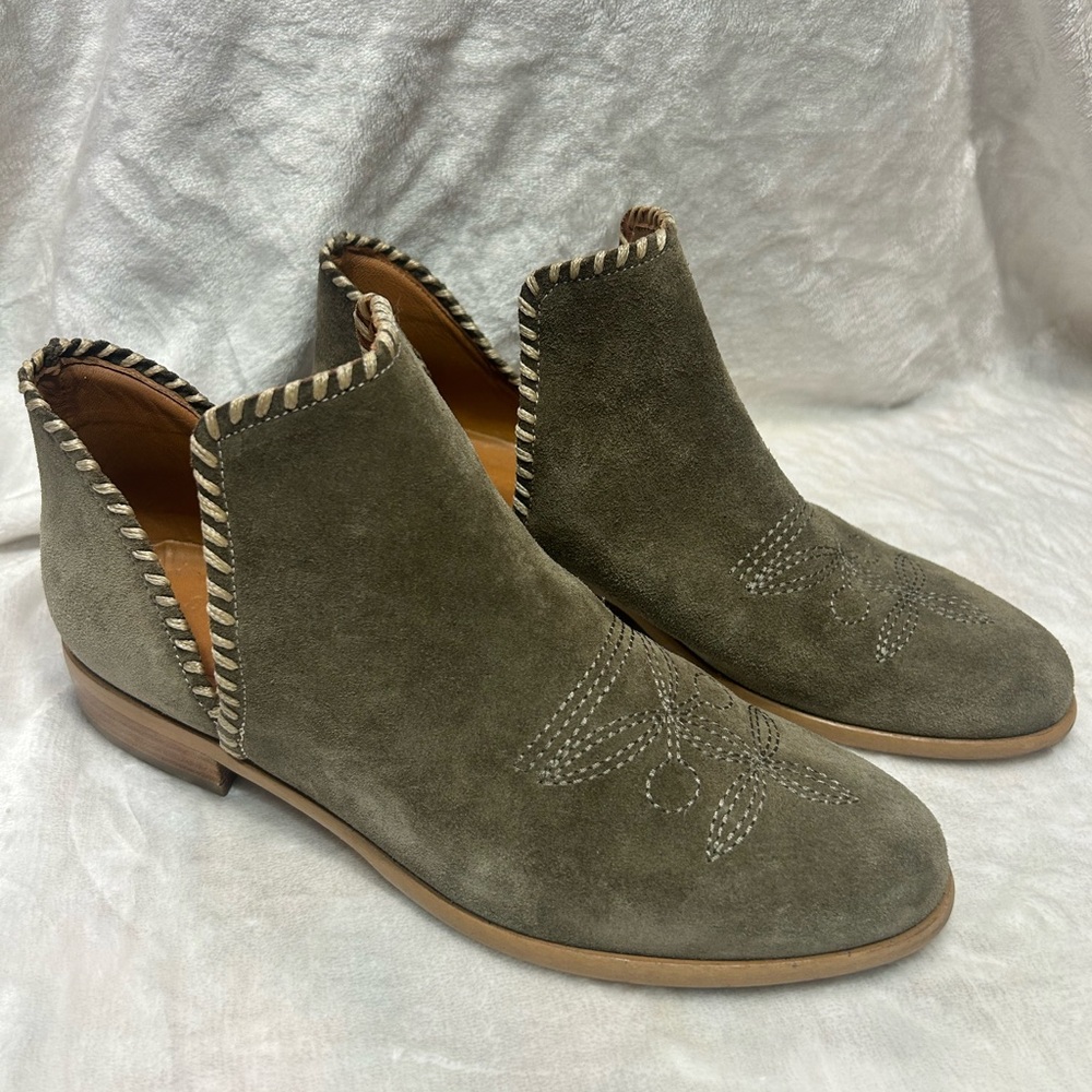 Elegant Olive Suede Ankle Booties